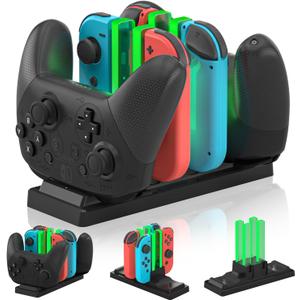 Controller Charger Dock for Nintendo Switch 6 in 1 Charging Station for 4 Joy-Cons & 2 Pro Controllers, LED Indicator, Quick USB Charging, Not Compatible with Switch 2 Joycon