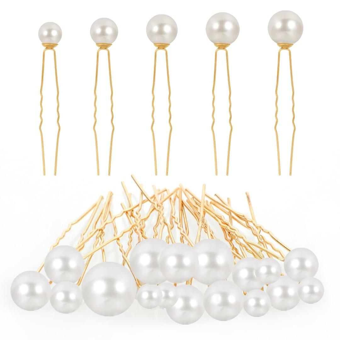 Pearl Bobby Pins Bridal Wedding Hair Peals U Shaped Pearl Hair Pins Accessories for Brides Bridesmaids Women Girls(Gold)