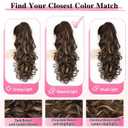 ALXNAN Ponytail Extension,24 Inch Claw Clip in Long Curly Wavy Dark Brown with Golden Blonde Ponytail Hair Extension Jaw Clip on Pony Tails Hairpiece for Women