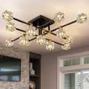Semi Flush Mount Ceiling Light Fixture,13-Lights Modern Crystal Light Fixture,Black and Gold Modern Crystal Chandelier, Sputnik Chandeliers for Dining Room Kitchen Island Bedroom Living Room