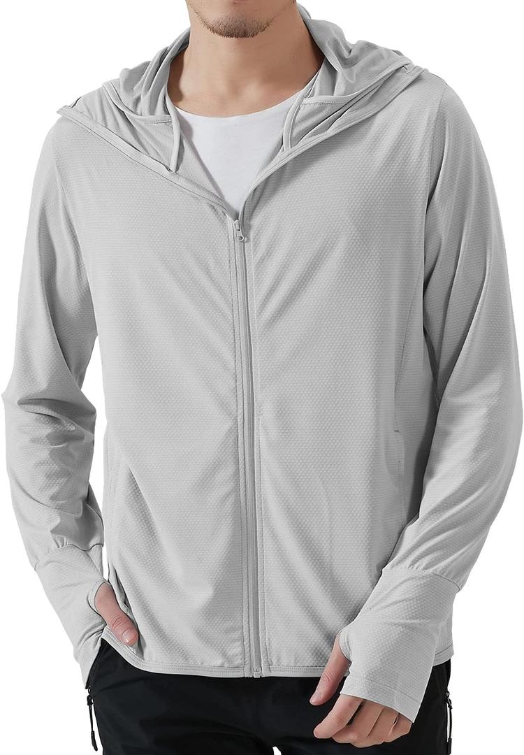Locachy Men's UPF 50+ Sun Protection Outdoor Lightweight Full Zip Hoodie Jacket Long Sleeve Fishing Hiking Performance Shirt (Small)
