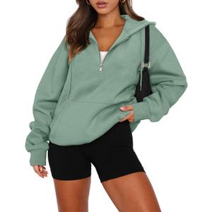 onlypuff Women Half Zipper Pullover Sweatshirt Long Sleeve Hoodies Kangaroo Pocket Fleece Basic Sweater (Green, L)