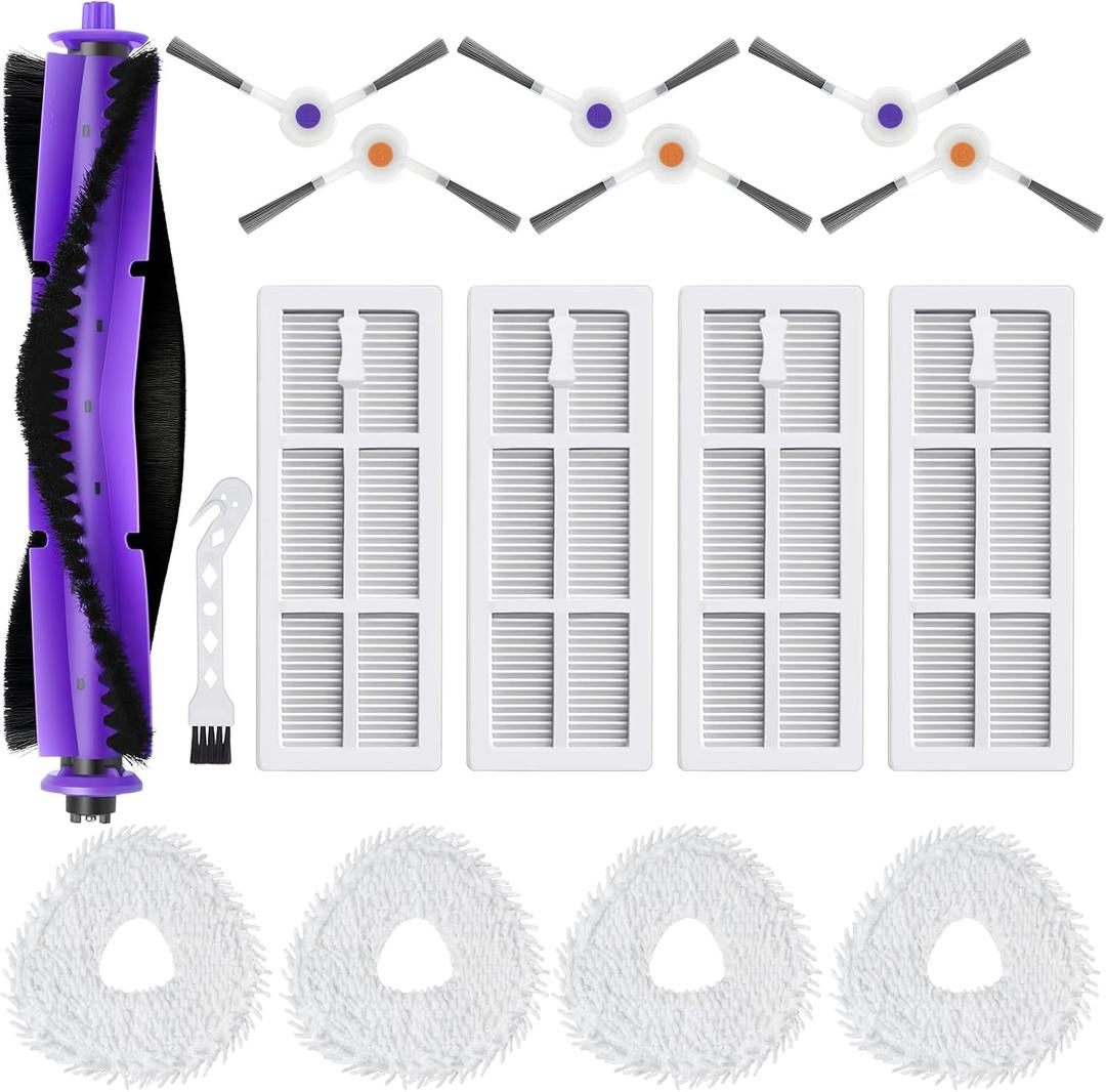 16 Pack Replacement Parts for Narwal Freo Robot Vacuum Cleaner Spare Accessories Kit, 1 Main Roller Brush, 4 Hepa Filters, 4 Mop Pads, 6 Side Brush, 1 Clean Tool.