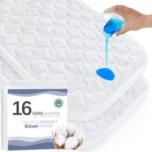 Bassinet Mattress Pad Cover 32" x 21", Waterproof Quilted Bassinet Mattress Protector, Cotton Terry Surface