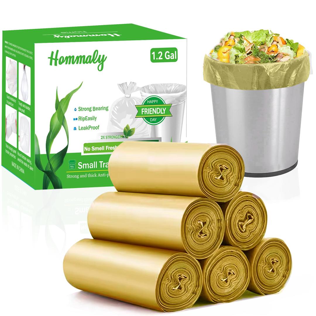Hommaly 1.2 Gallon 240 pcs Small Multi Trash Bags Strong Gold Garbage Bags, Bathroom Trash Can Bin Liners Unscented, Mini Plastic Bag for Office, Waste Basket Liner Fit 4.5-5 Liter,1-1.2 Gal