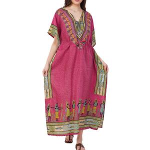 Divine threads Women African Print Kimono Cover Up V Neck Batwing Sleeve Plus Size Beach Kaftan Dresses Brown, Size : XL