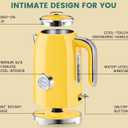 SUSTEAS Electric Kettle - 57oz Hot Tea Kettle Water Boiler with Thermometer, 1500W Fast Heating Stainless Steel Tea Pot, Cordless with LED Indicator, Auto Shut-Off & Boil Dry Protection, Retro Yellow
