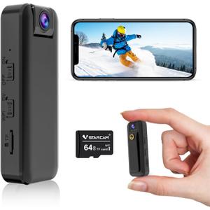 VSTARCAM 2K Mini Body Camera with Audio & Video Recording, Battery Powered POV Cam with 64G Card, Wearable Personal Portable Cameras Recorder DV, 180Lens Rotatable with IR Night Vision for Security