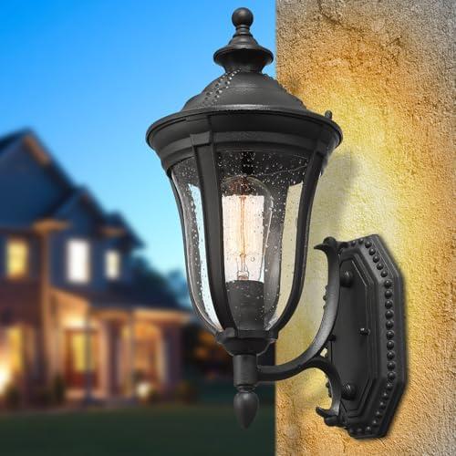 18 Outdoor Exterior Wall Lantern Sconce Modern Farmhouse Wall Fixtures Lantern Porch Light Wall Mount Lighting Black Finish with Sended Glass for Outdoor Front Door, Garage, Patio (17.6 IN-Seeded Glass-up) 18 Outdoor Exterior Wall Lantern Sconce Modern Farmhouse Wall Fixtures Lantern Porch Light Wall Mount Lighting Black Finish with Sended Glass for Outdoor Front Door, Garage, Patio (17.6 IN-Seeded Glass-up)
