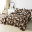 Reversible Lodge Plaid Bedding Moose Bear Quilt Full/Queen Size Rustic Bedspread Cabin Coverlet Wildlife Forest Daybed Cover Summer Lightweight Bed Cover Pillow Shams