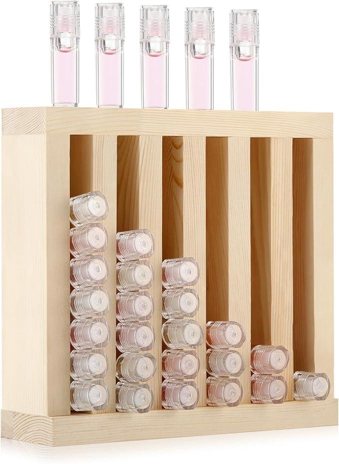 Wooden Lipsticks Holder 0.7 inch Lip Balm Tube Holder Lip Gloss Organizer Display Wood Lipsticks Tube Tower Organizer for Market Craft Booth Room Display(6 Slot)