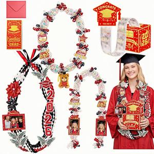 Graduation Gift for Her, Class of 2026 Graduation Leis with Money Holder Box, Mini Bear, Grads Picture Frames, Money Gift Ideas - Personalized Graduation Gift DIY Kit, Ribbon Leis Candy Leis for Him
