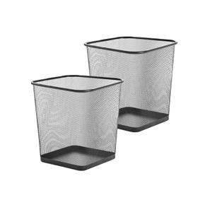 Zuvo Square Mesh Waste Wastebasket Pack of 2 | Lightweight Waste Metal Basket Garbage Can | Metal Trash Bin Ideal for Kitchen Home Office Dorm Living Desk Bedroom, (16 Quart)(Black)(10.1" X 10")