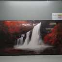 Framed Burgundy Landscape Waterfall Wall Art for Living Room, Extra Large Red and Black Scenery Artwork for Walls, Horizontal Canvas Prints Pictures Dining Room Bedroom Hallway Wall Decor, 60x30 Inch