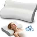 Polovo Cervical Neck Pillow for Pain Relief - Ergonomic Side Sleeper Pillow for Deep Sleep, Contour Memory Foam Pillows for Sleeping Bed Pillow for Side Back Stomach Sleepers with Cooling Pillowcase