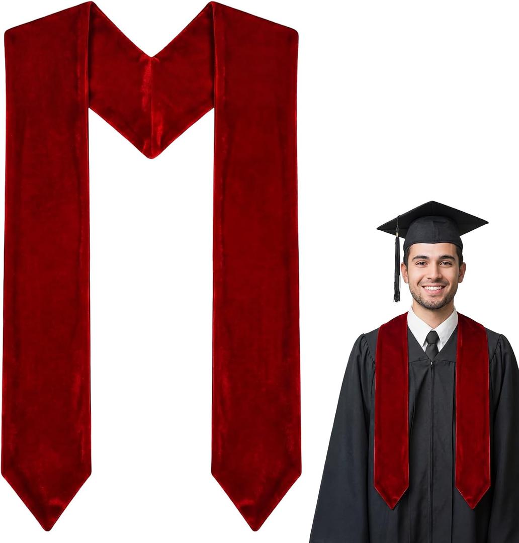 70" Velvet Graduation Stole Sash, Maroon/Royal Blue/Gold Stole Sash for Graduation Ceremony Party Accessories