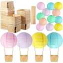 Namalu 24 Set Hot Air Balloon Baby Shower Centerpieces Paper Lanterns Wooden Candy Boxes with Sticks DIY Craft for Graduation Birthday Wedding Party Table Decoration (Macaron)