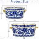 Blue and White Ceramic Planter Pot – Vintage Floral Oval Cachepot Vase for Indoor Plants, Flowers & Succulents – Glazed Porcelain Style Chinoiserie Décor – 7.4" and 10.6" Size – No Drainage