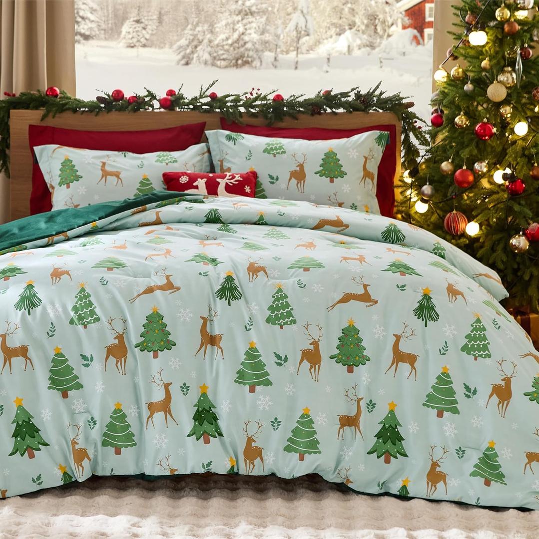 Bedsure Christmas Comforter Set Queen - Christmas Bed Set with Festival Reindeer Pattern, Soft Bedding for Holiday, 3 Pieces, 1 Reversible Reindeer Pattern Printed Comforter and 2 Pillow Shams