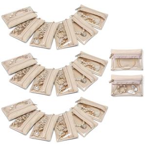 Vlando Travel Jewelry Bags,Travel Jewelry Organizer,Jewelry Pouch Bag with Clear Velvet Zipper Pockets Storage Bag for Travel Gift Trip Only 16 Pcs