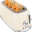 SUSTEAS Toaster 4 Slice Wide Slot, Stainless Steel Bread Bagel Toasters, Retro Long Slot Tostadora for Defrost, Reheat, Removable Crumb Tray, 1500W, 6 Browning Settings, Beige