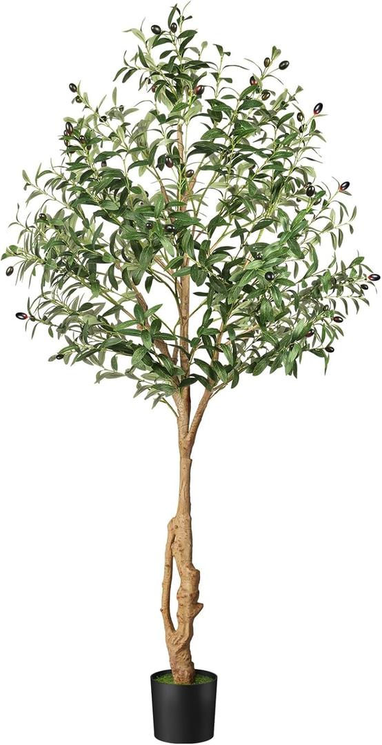 Artificial Olive Trees 6ft, Faux Faux Olive Tree Indoor with Realistic Tall Fake Plant Tree Trunk and Fruits,Olive Branches Silk Plants for Home Room Office Decor and Housewarming Gift 