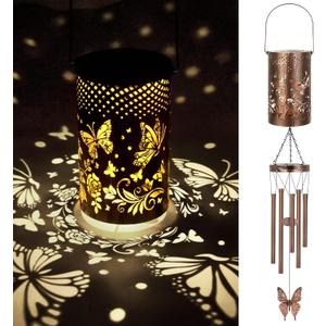 Solar Wind Chimes for Outside Butterfly Gifts for Women Mom, Hanging Solar Lantern Memorial Wind Chimes, Christmas Windchimes for Outdoors Garden Decor