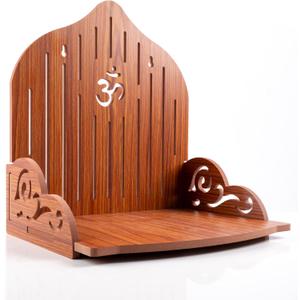 Tarini Gallery Wooden Wall Mounted Hanging Table top Temple Pooja Mandir God Stand Shelf for Storage and Idols Decoration for Home Office and Gifting (Dark Brown)