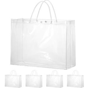 woric 15 Pack Large Clear Gift Bags with Handle, 15.47"X6"x12" Large Plastic Gift Bags Shopping Bag for Small Business Gifts Wedding Mother's Day Birthday Party Favors
