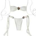SHENHE Women's Cheeky Two Piece String Bikini Set Shell Ring Ruched Brazilian Thong Swimsuits (White), Small