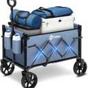 Sekey Wagon Cart with Wheels with 220LBS Capacity,Heavy Duty Wagon Carts Foldable with Drink Holders,Lightweight Utility Portable Cart for Grocery, Shopping, Garden, Camping. Blue (120L)