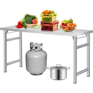 Stainless Steel Folding Table (60x24 in), 520 LBS Load, Foldable Stainless Steel Workstation, Single Tier No Undershelf, Commercial Work Table for Home, Kitchen, Restaurant, Garage, Camping, Outdoor