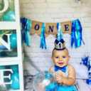 Baby 1st Birthday Boy Decorations with Crown - Baby Boy First Birthday Decorations High Chair Banner - Cake Smash Party Supplies - Happy Birthday ONE Burlap Banner, No.1 Gold and Blue Crown