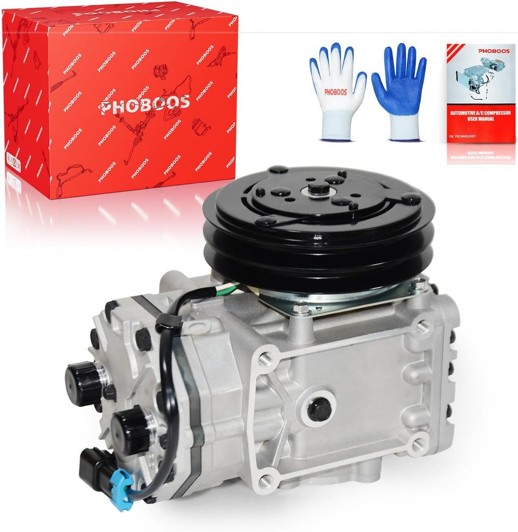 PHOBOOS A/C Compressor with Clutch Compatible with Freightliner, Peterbilt, kenworth, 1996-1999, Fast Cooling, Low Noise, Easy Installation, Ref. CO-0024GLC, ET210L, ET210L-25150, 2502459C91