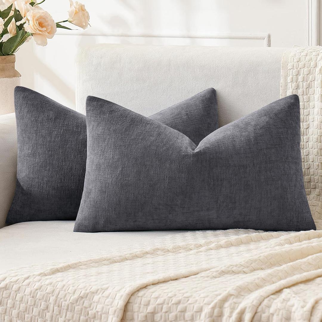 MIULEE Grey Couch Pillow Covers 12x20 Inch, Set of 2 Soft Chenille Decorative Lumbar Throw Pillow Covers Farmhouse for Sofa Living Room Bed