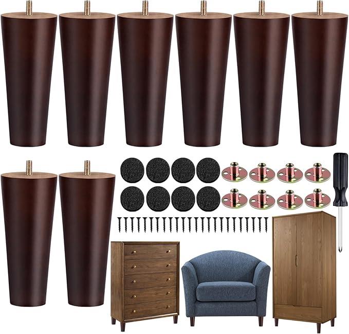 Sofa Legs Square Bed Feet 5 inch Wood Replacement Leg for Furniture Set of 8, Brown