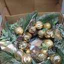 24 Christmas Wreath for Front Door with Lights Hanger Golden Ball Artificial Frosted Evergreen Pine Cones Gilded Forest Foliage Winter Outdoor Dcor Indoor Wall Decorations