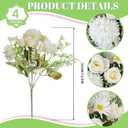 ASTRYAS White Artificial Flowers, 4Pcs Fake Rose Silk Chrysanthemum Ball Hydrangea Daisy for Decoration Faux Floral Arrangements for Wedding Party Home Decor Indoor(White)