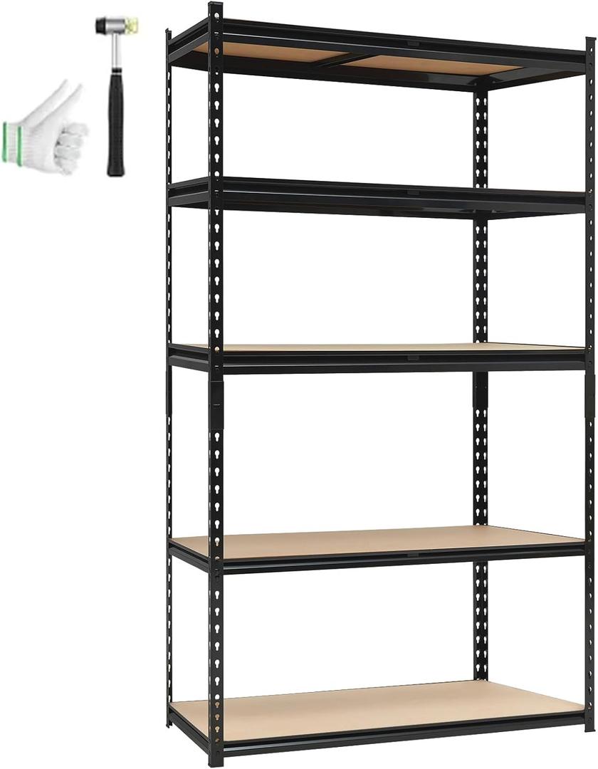 Heavy Duty Garage Shelving Units,5-Tier Adjustable Storage Shelves,36x18x72in,Loads 3000 LBSS,Adjustable Garage Storage Shelving, Metal Storage Utility Racks Shelf Unit (Black)