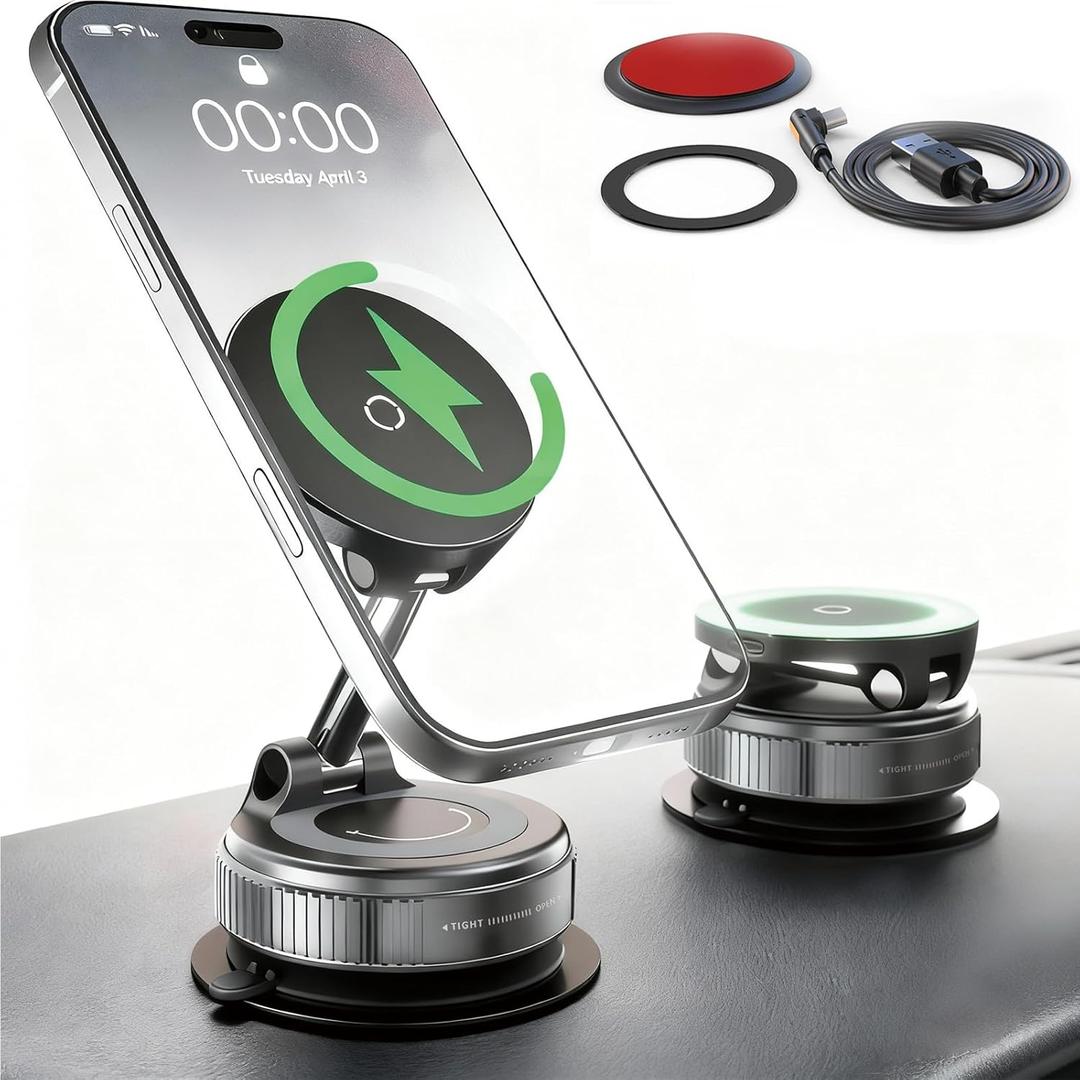 Magnetic Phone Holder for Car, Magsafe Car Mount with Nano Gel Suction Cup for Dashboard & Windshield, Compatible with iPhone 12/13/14/15/16/17 Series(Black)