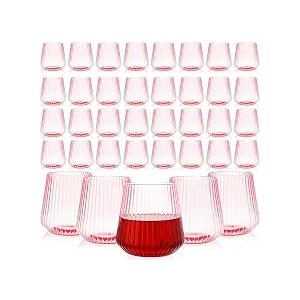 100 Pcs Suclain14oz Ribbed Plastic Wine Glasses Disposable, Pink
