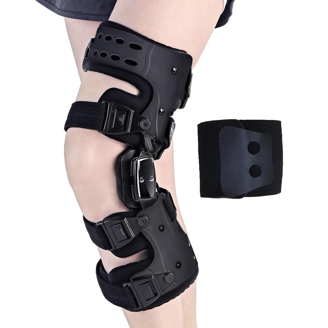 OA Unloader Knee Brace - Arthritis Pain Relief, Osteoarthritis, Bone on Bone Knee Joint Pain, Cartilage Defect Repair, Avascular Necrosis Hinged,Degeneration (Black Left Upgrades)
