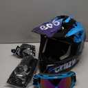 Adult ATV Dirt Bike Helmet with Goggles Gloves & Mask Quick Release Buckle Adjustable Sun Visor Motorcycle Adult Helmet Off-Road Motocross Downhill Moped MX for Unisex-Adult (Large, Crazy Blue)