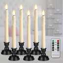 Battery Operated LED Window Candles with Remote Timer, 8 Inches Ivory Flameless Taper Flickering Candles, Removable Black Candlesticks and Suction Cups, Holiday, Home Decor, 6 Pack