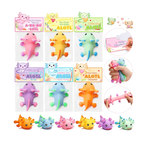 Valentine Gifts for Kids Classroom, 24 Packs Valentines Day Cards with Axolotl Squeeze Toys, Mochi Squeeze for School Exchange Party Favors Boys Girls