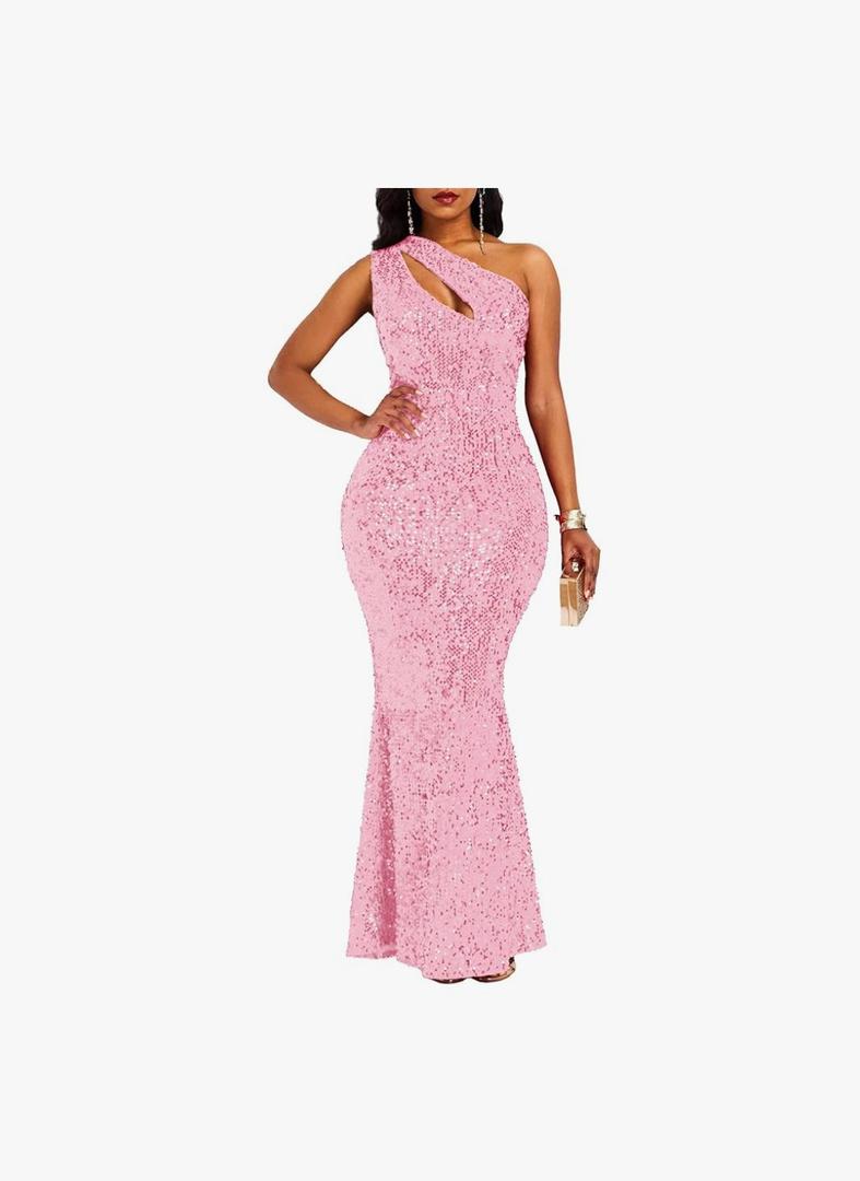 VERWIN Sequins Fashion Sleeveless Oblique Collar Mermaid Women's Maxi Dress Bodycon Dress Party Dress L