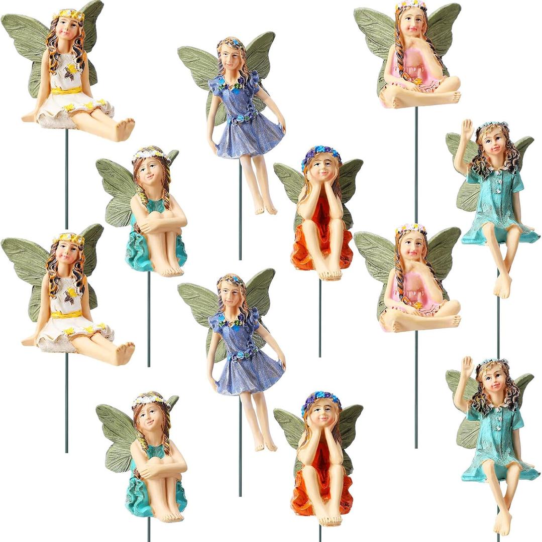 Bucherry 9 Pieces Garden Mini Fairies Figurines Miniature Fairy Sculpture Decoration Tiny Garden Accessories for Home Outdoor Yard Lawn Flower Pot Decor , Bright 