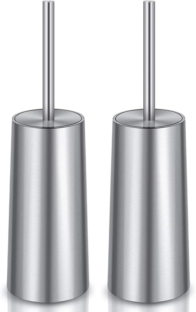 Toilet Brush and Holder, 2 Pack Toilet Brush Stainless Steel, Toilet Bowl Brush for Bathroom Toilet-Ergonomic, Elegant,Durable (Silver)