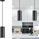 4" Pendant Lights Kitchen Island, 25W Cylinder Hanging Lights with Dipswitch, Modern Eye Care Led Pendant Lamp fixtures for Bedroom, Living Room, Office (Black, 2 Pcs)
