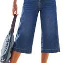 GRAPENT Capri Jeans for Women Wide Leg Trendy High Waisted Side Seam Stretchy Denim Capris Pants Summer Casual Jeans (Blue, M)